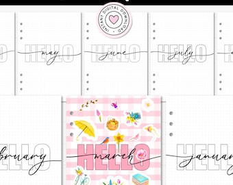 Pacote de capas mensais, caderno imprimível tamanho A5, página de título minimalista, divisória mensal para bullet journal, PDF para esboços e anotações em formato A4.