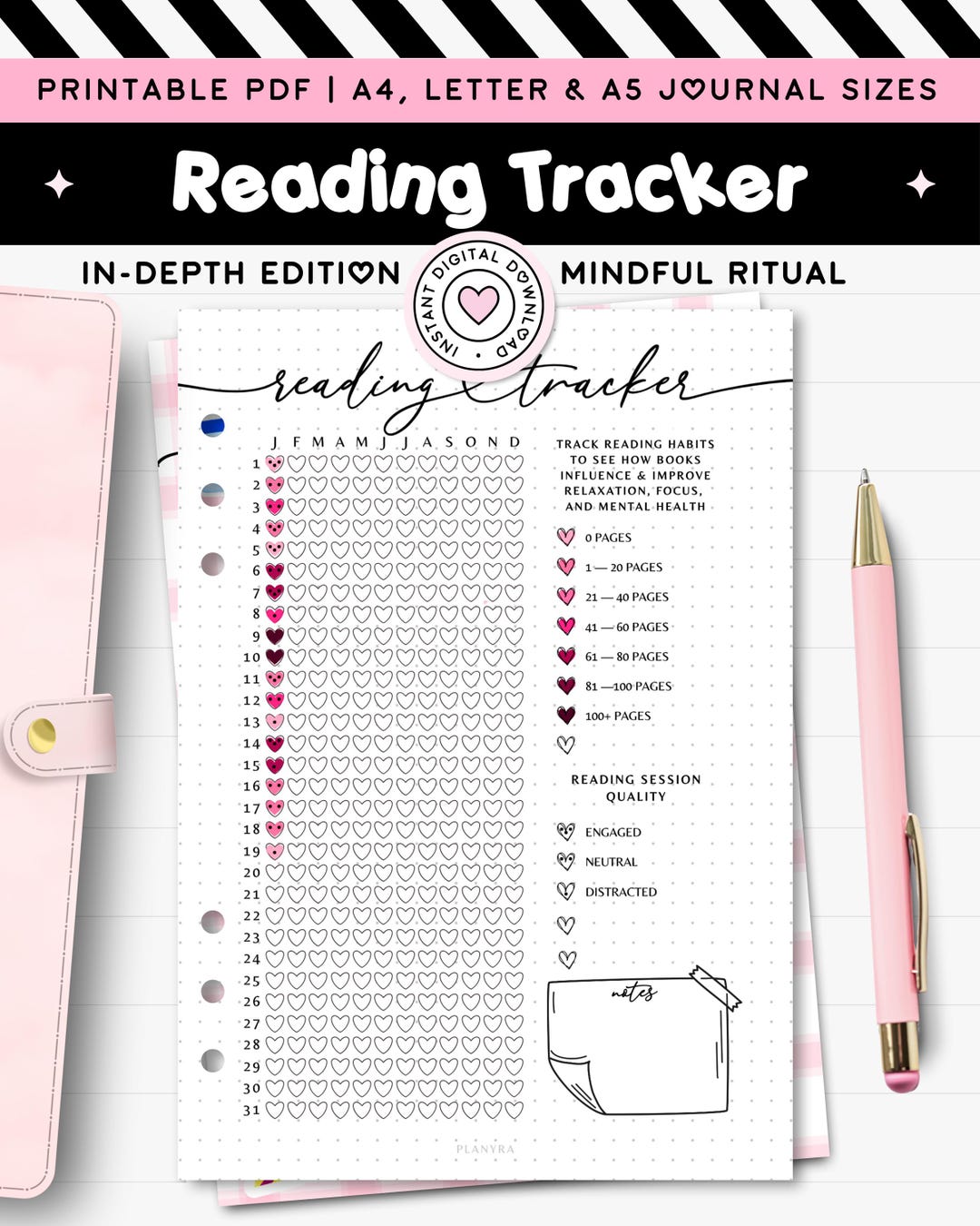 Reading Tracker Printable Journal A5 Planner Insert Yearly Book Log ...