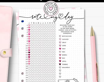 Rate My Day Printable Journal A5 Planner Insert Year In Pixel Tracker Daily Rating Yearly Mood Chart How Was Your Day Log Wellness Diary