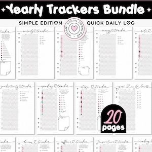 Yearly Trackers Bundle Printable Journal A5 Self-Care Planner Insert Year in Pixels Spending Log Productivity Level Daily Mood Chart Habits