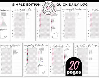 Yearly Trackers Bundle Printable Journal A5 Self-Care Planner Insert Year in Pixels Spending Log Productivity Level Daily Mood Chart Habits