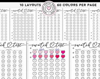 Marker Swatch Test, Printable Alcohol Marker Palette, A4 A5 Blank Color Chart Template 60 Colour Shades Swatch Set Cute Kawaii Cozy Coloring