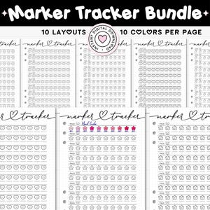 Marker Tracker Printable Journal A5 Planner Insert Blank Color Key Swatch Test Track Colour Chart Bundle Reference Sheet Color Organization