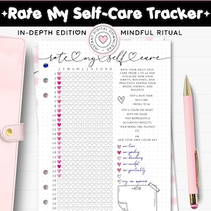 Rate My Self-Care Tracker Printable Journal A5 Wellness Planner Insert Year in Pixel Chart Daily Mindfulness Check In Intentional Living Log