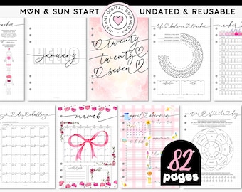 2027 Journal Bundle UNDATED REUSABLE Planner Insert Premade Bujo Template Printable Monthly Log Yearly Tracker Self Care Productivity Health