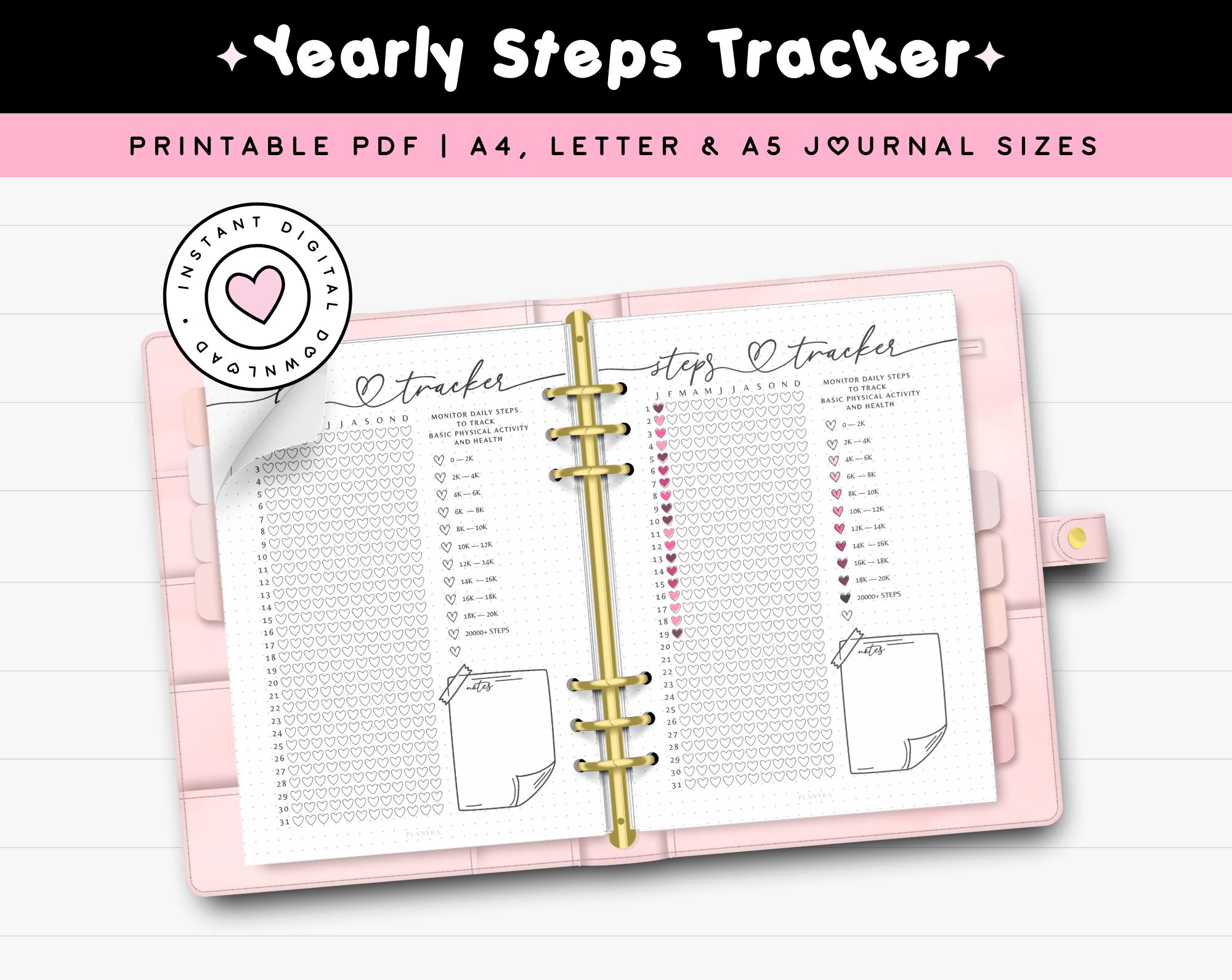 Step Tracker Printable Health Journal A5 Planner Insert Yearly Step ...