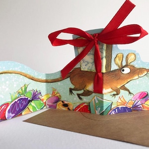 Tarjeta navideña con el ratón de queso