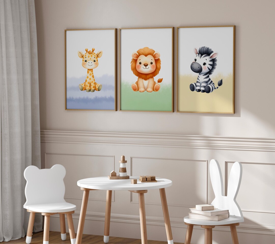 Safari Animal Nursery Prints Set: Boho Kids Room Decor (digital ...