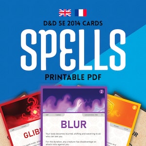 D&D 5e Spell Cards – 363 Printable Cards – En/Fr – Complete Spell Set – PDF - 2014 Edition – SRD 5.1