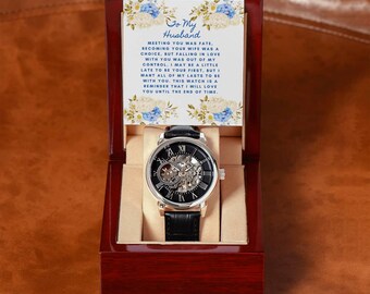 To My Husband Gift, Timeless Love Luxury Watch, Anniversary Gift for Him, Valentine's Day Husband Gift, Men's Skeleton Watch with LED Box
