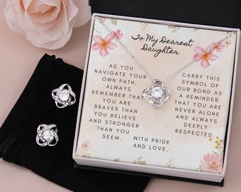 To My Dearest Daughter Necklace, Birthday Gift for Daughter from Mom and Dad, Graduation Gift for Her, Love Knot Jewelry, Meaningful Gift.