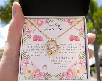 To My Soulmate Necklace for Her, Anniversary Gift for Wife, Soulmate Jewelry with Heartfelt Message Card, Birthday Gift for her.