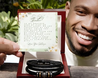 To My Brother Bracelet with Green Floral Message Card, Meaningful Gift for Brother from Sister or Brother, Unique Birthday Gift for Him