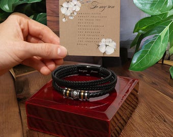 To My Son Bracelet - Love You Forever Engraved Leather Bracelet - Birthday Graduation Son Gift from Mom Dad  Men's Jewelry with Message Card