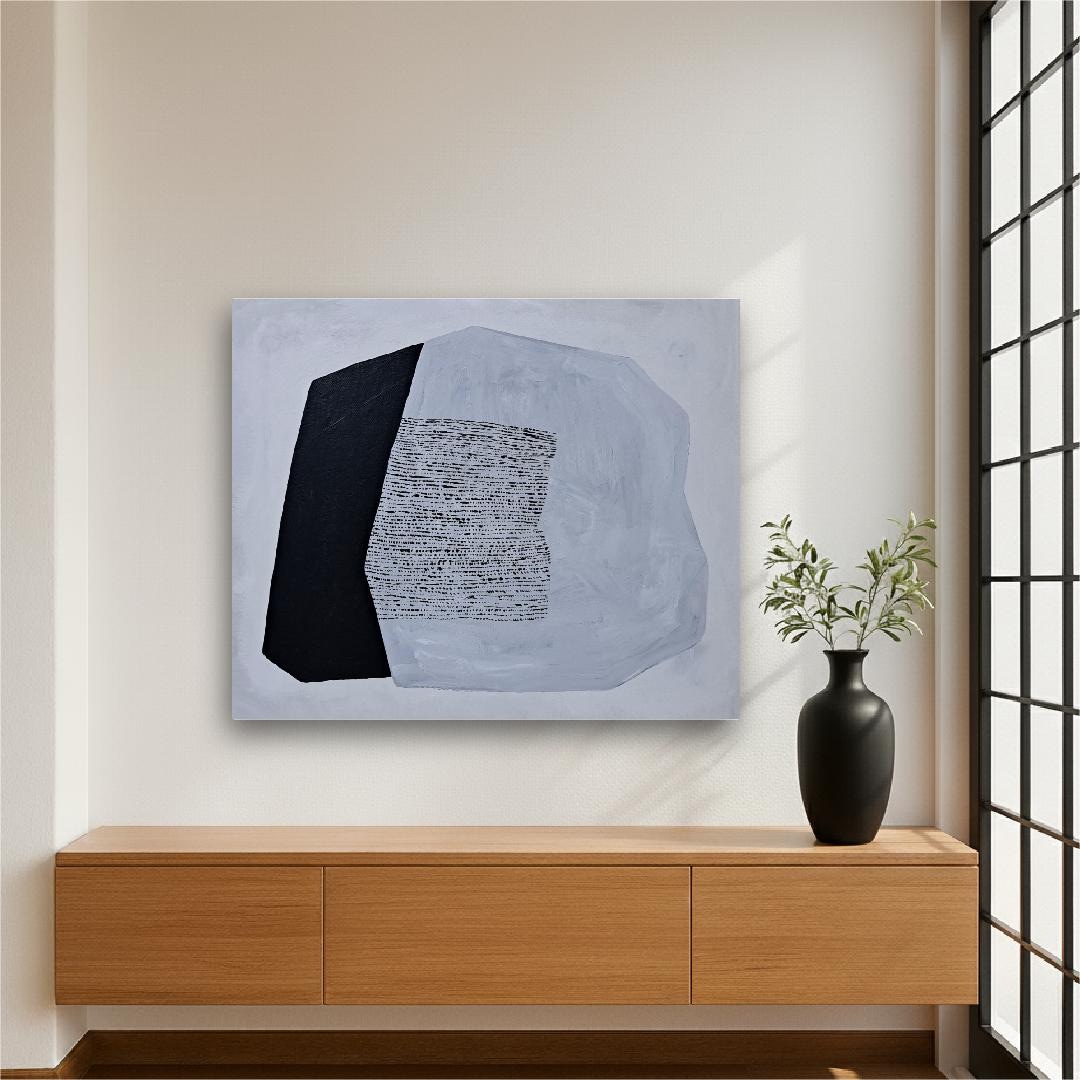Minimalist Black and Gray Abstract Painting in Neutral Tones, Large ...