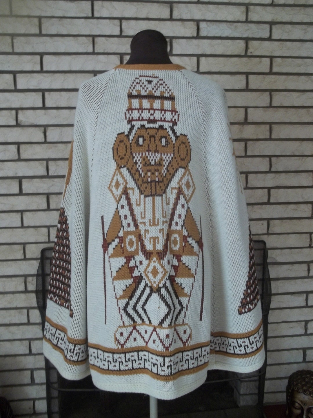 Vintage Sears Poncho Kachina Pattern in Brown Gold and Beige With Big ...