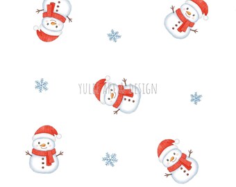 Christmas Snowman Seamless Pattern, Winter Forest Fabric (Digital Download)