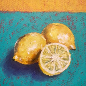 Dipinto originale a olio su tela, natura morta, pastello, "Limoni", 2025. Ritratto impressionista. Pronto per la spedizione. Arte murale di Duygu.