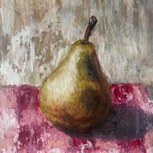 Dipinto originale a olio su tela, natura morta, pastello, "Pera", 2025. Ritratto impressionista. Pronto per la spedizione. Arte murale di Duygu.