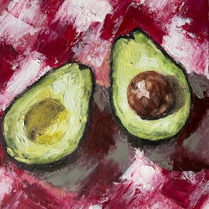 Dipinto originale a olio su tela, natura morta, pastello, "Avocado", 2025. Ritratto impressionista. Pronto per la spedizione. Arte murale di Duygu.