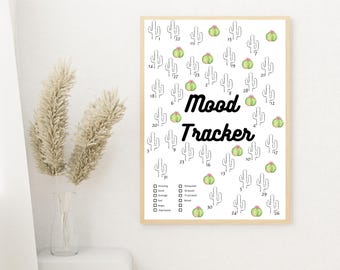 Aesthetic Cactus Mood Tracker • Printable Mental Health Planner • Self Care Wall Art PDF • Bullet Journal Insert