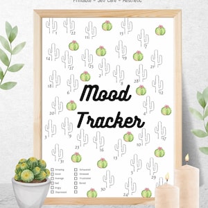 Aesthetic Cactus Mood Tracker • Printable Mental Health Planner • Self Care Wall Art PDF • Bullet Journal Insert