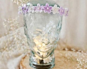 Flower crown made from pipe cleaners, flower crown with bow, handmade hair wreath lilac white, boho wedding festival