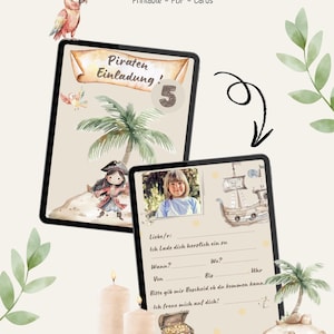 Uitnodiging voor een piratenverjaardag – afdrukbare kinderverjaardagskaart met foto • Digitale uitnodiging • Piratenfeest PDF om in te vullen