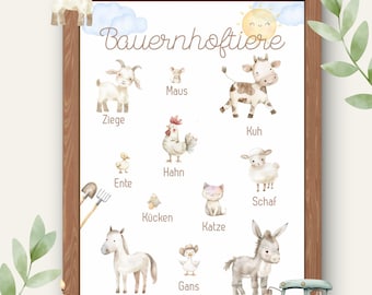 Farm Animals Learning Poster – Farm Animals Poster for Children's Rooms | PDF Download | Montessori Decoration for Preschool & Kindergarten