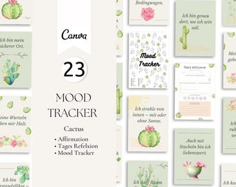 Cactus Self Care Set – Mood Tracker & Affirmation Cards to Print | Printable Mental Health Bundle | Self Love PDF