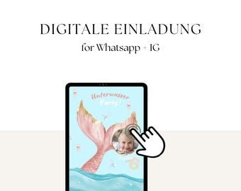 Digital Mermaid Invitation • Underwater Party Invitation for a Children's Birthday • WhatsApp Card • PDF/Mobile Phone Format Personalizable
