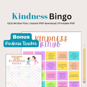 Acts of Kindness Bingo Printable, Random Acts Tracker, 100 Acts of Kindness Challenge, Kindness Activity, Digital Download