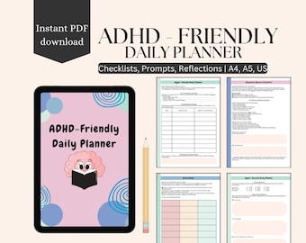 ADHD Friendly daily planner, 10page adult ahdh planner, adhd printable, adhd workbook, adhd goal setting, checklist, adhd goodnotes US/A5/A4