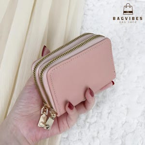 Cartera de mujer con doble cremallera: cartera pequeña de piel sintética, diseño elegante y práctico con tarjetero y compartimento para monedas