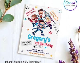 Ninja kidz editable printable Invitation, Boy Girl Birthday Invitation, Electronic invite, Instant Download, Ninja Birthday Invite template
