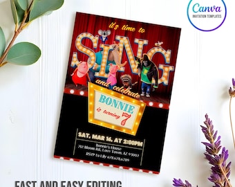 Editable singer invitation, Printable Sing 2 Birthday Invitation, karaoke girl birthday invite,Instant Download, music birthday party