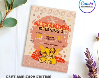Simba Printable birthday invitation template, Lion King Birthday invite, Safari Boy birthday, Hakuna matata party, bday invitation