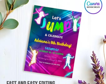 Editable jump Invite, trampoline birthday invitation, Boy Girl Birthday, Electronic invitation, jump phone Invite template, play party