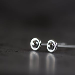 3mm Teeny Tiny Sterling Silver Stud Earrings, simple miniature dot studs, sci-fi alien UFO earrings, everyday studs for men, women