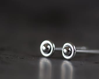 3mm Teeny Tiny Sterling Silver Stud Earrings, simple miniature dot studs, sci-fi alien UFO earrings, everyday studs for men, women