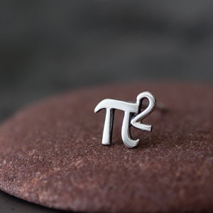 Tiny π Single Stud Earring, 5mm Greek Alphabet Letter Pi Squared, Sterling Silver Stud, Science Geek Gift, Math Jewelry for man or woman image 2