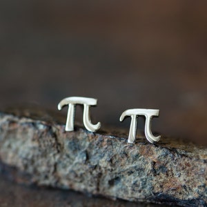 Tiny Handcrafted Greek Letter Pi Stud Earrings, 5mm Sterling Silver π Symbol Studs, Science Geek Gift, Unisex Math Jewelry image 1