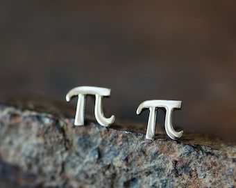 Tiny Handcrafted Greek Letter Pi Stud Earrings, 5mm Sterling Silver π Symbol Studs, Science Geek Gift, Unisex Math Jewelry