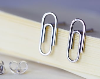 Mini Silver Paperclip Earrings, Sterling Silver Wire Paper Clip Studs, Office Coworker Gift Idea, Funky Jewelry, Minimalist