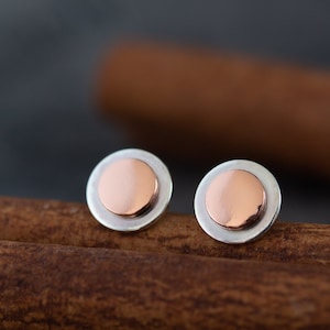 6,5 mm sterlingzilver en koperen oorknopjes, kleine ronde gelaagde schijf, eenvoudige oorknopjes voor man of vrouw