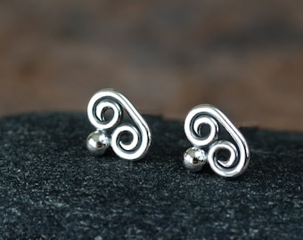 Teeny Tiny Double Spiral Stud Earrings, Miniature Swirl post earrings, simple sterling silver stud earrings for man or woman