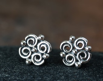 Artisan Handcrafted Stud Earrings For Women, Small but Intricate Spiral and Dot Ornaments, Sophisticated Unique jewelry