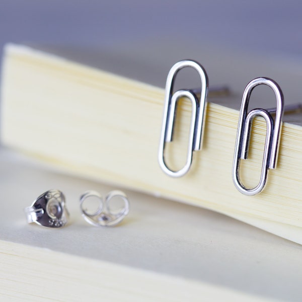 Mini Silver Paperclip Earrings, Sterling Silver Wire Paper Clip Studs, Office Coworker Gift Idea, Funky Jewelry, Minimalist