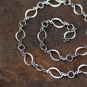 Elegant Sterling Silver Chain Necklace, unique artisan silver necklace, metalwork, marquise leaf shape silver links, 20 inch chain necklace