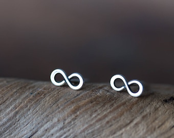 Tiny Infinity Stud Earrings, Small modern minimalist 925 sterling silver earrings, 8 shape earrings - unisex gift for man, woman